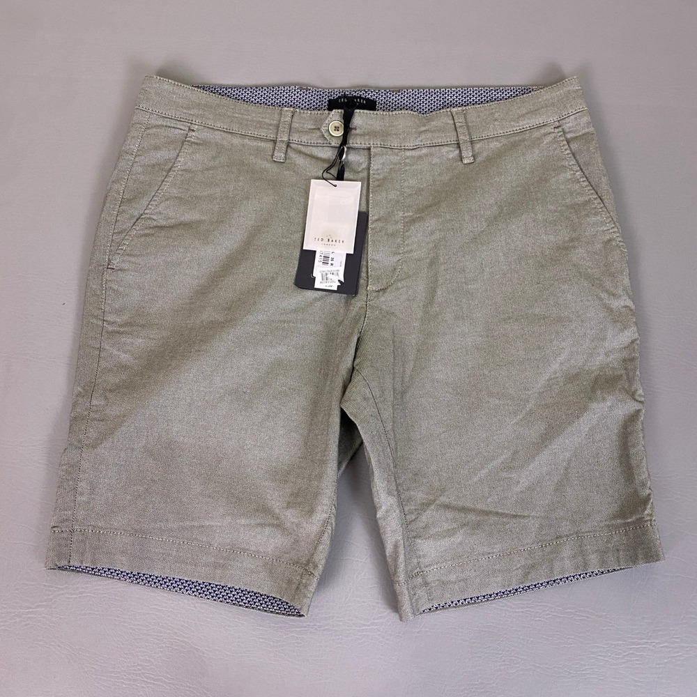 Ted Baker Shorts Mens 36 London Herbosh Grey Cotton Stretch Mini Herringbone NWT
